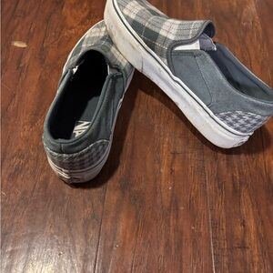 Vans Kids Slip-On Plaid Grey & White Skate Shoes